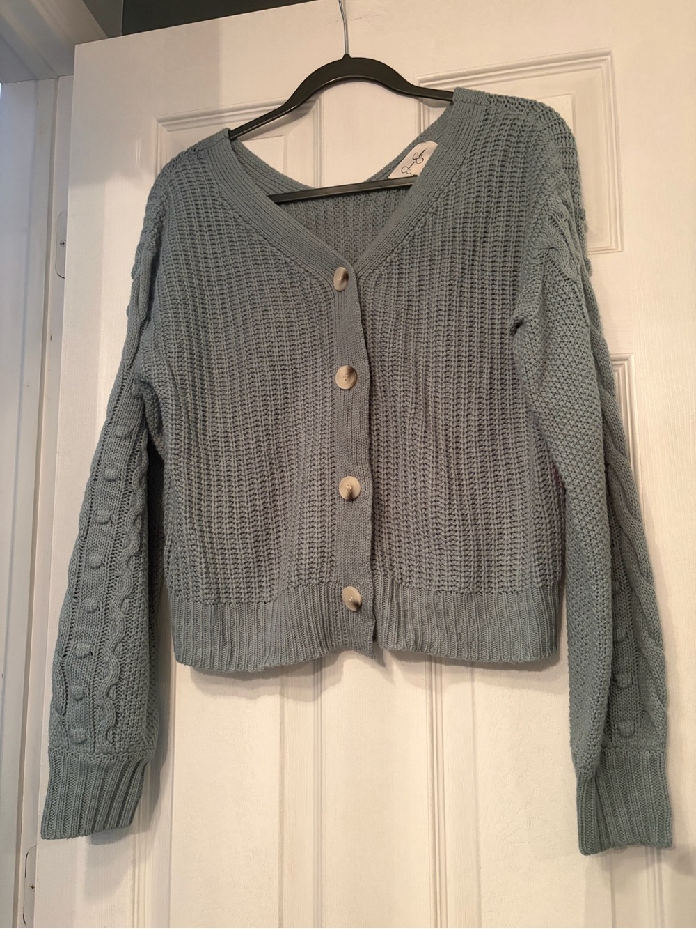 Jessica Simpson Light Sage Green Button-Front Knit Cardigan